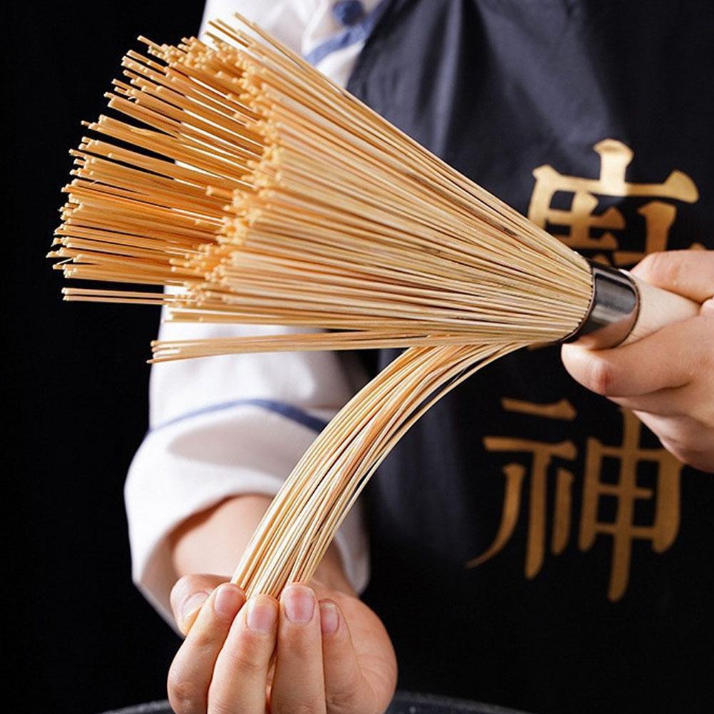 Dish Brush Bamboo - Natürliche Bambus-Topfbürste mit Langem Griff Wok-Reinigungsbürste