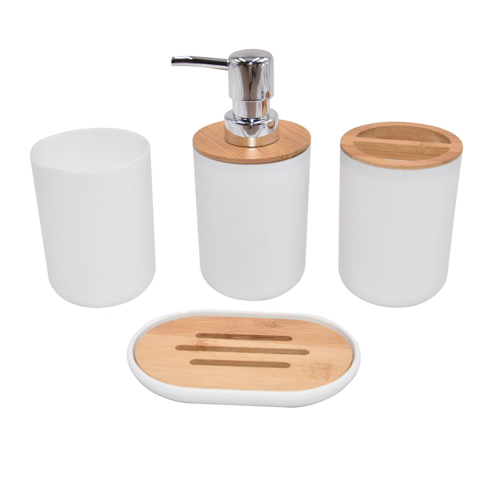 Bamboo Toothbrush Set - Modernes Bambus-Badezimmer-Accessoire-Set, Seifenspender, Zahnbürstenhalter, Becher, Seifenschale,