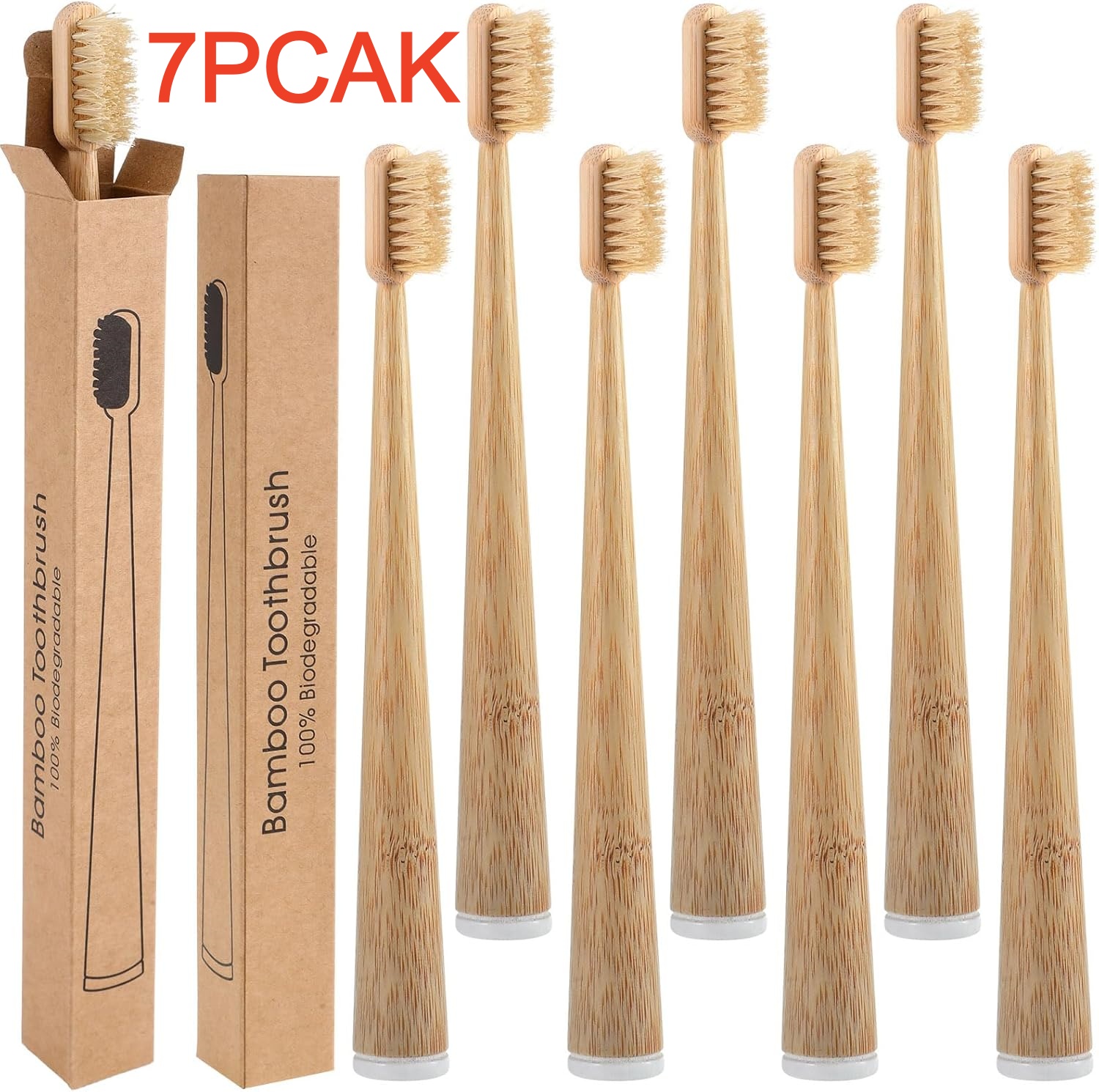 Bamboo Toothbrush Set - 7er-Pack kompostierbare und biologisch abbaubare Zahnbürsten