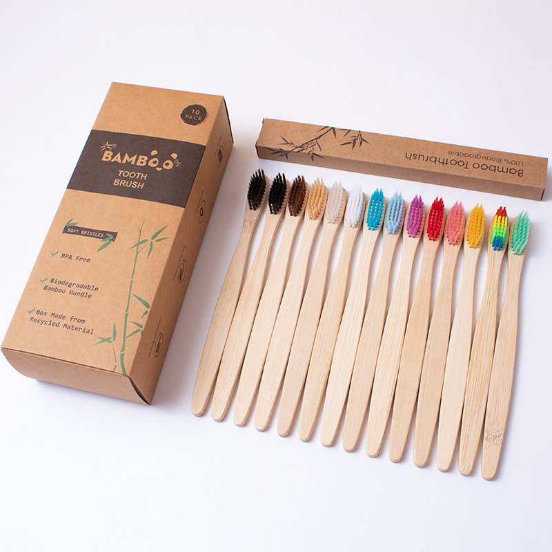 Bamboo Toothbrush Set - Erwachsener spitzer Schwanz, flache Bambuskohle, weiche