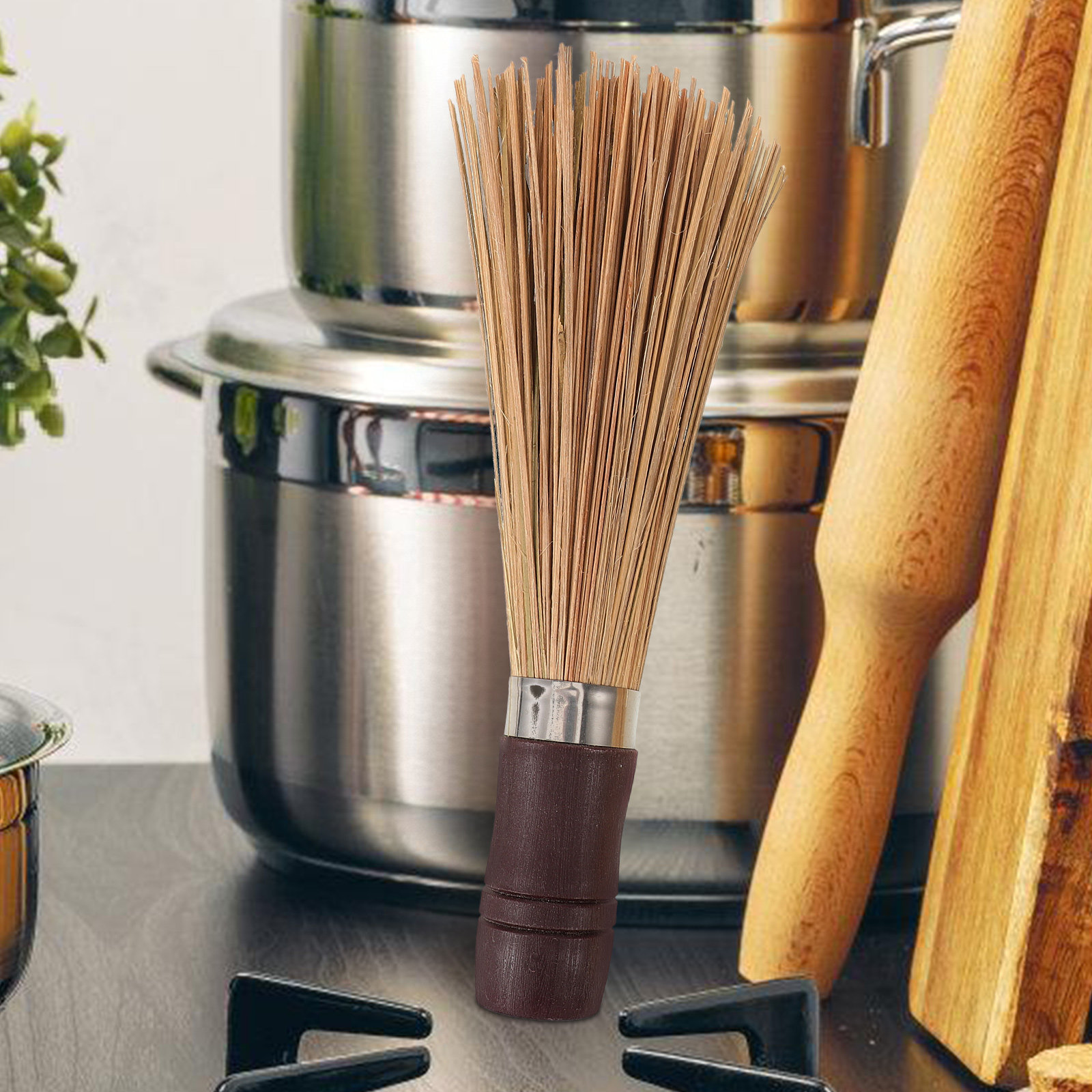 Dish Brush Bamboo - 2 Stück Holz-Wok-Bürste, Bambus-Küchenbürste, Geschirrspül-Scheuerschwamm für