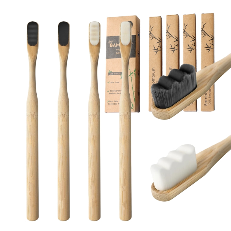 Bamboo Toothbrush Set - 4 Stück Micro-Nano-Bambus-Zahnbürsten, 20.000 extra weiche